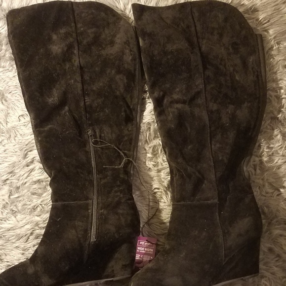 Wet Seal Shoes - Black over the knee wide width wedge boots size 9W
